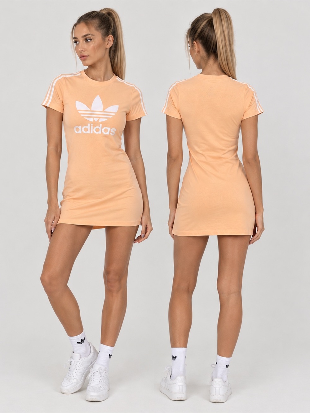 NWOT Adidas Peach 3-Stripes Trefoil Mini Dress Kids 11-12Y Fits Womenβs XS